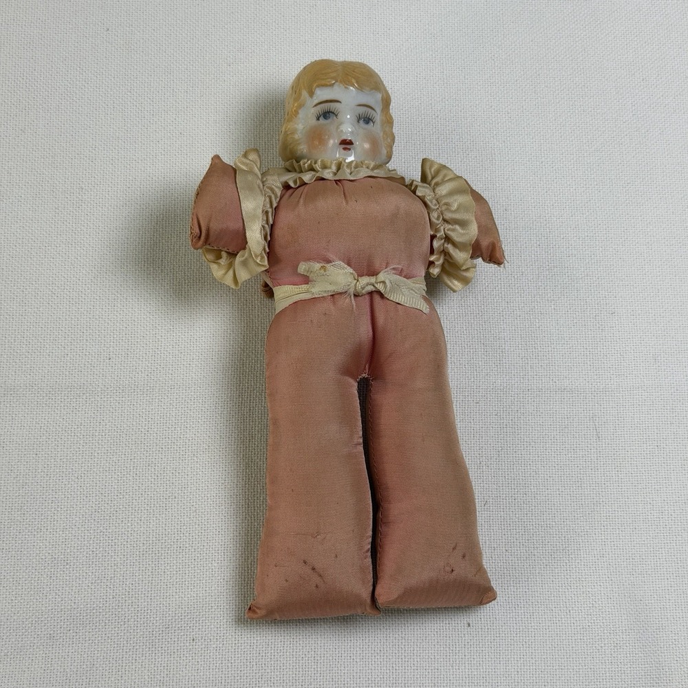Antique Sewing‎ Pin Cushion Doll Babydoll Porcelain Head 8" Vintage